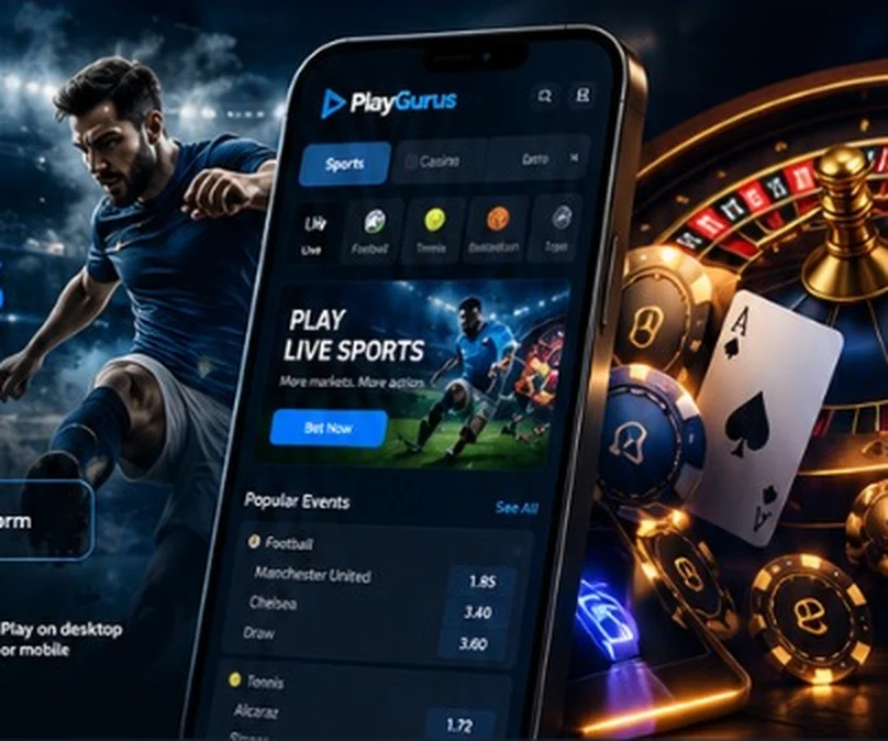 Sports stadium, mobile gaming interface and casino imagery